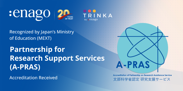 Three Enago services and tools have been selected as certified services under the Ministry of Education, Culture, Sports, Science and Technology’s Research Support Service Partnership Accreditation System (A PRAS)